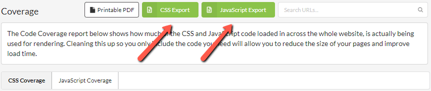 Exporting the CSS and JS code coverage tables