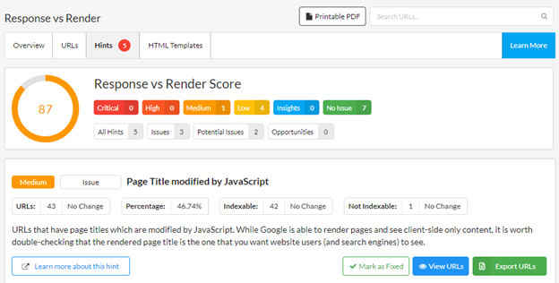 Response vs Render Hints in Sitebulb