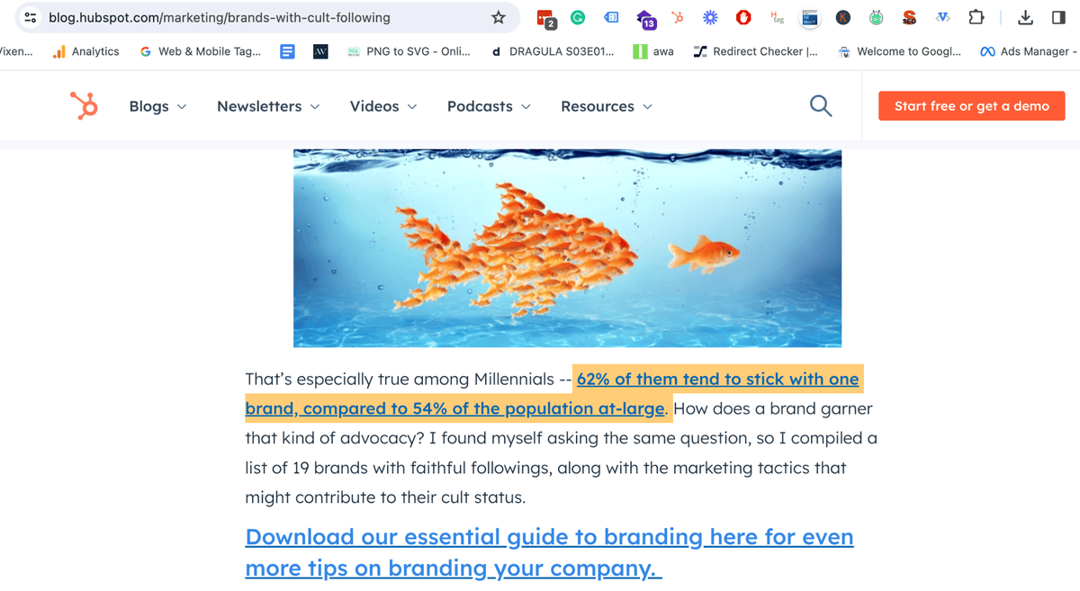 screenshot of Hubspot blog with linked content highlighted