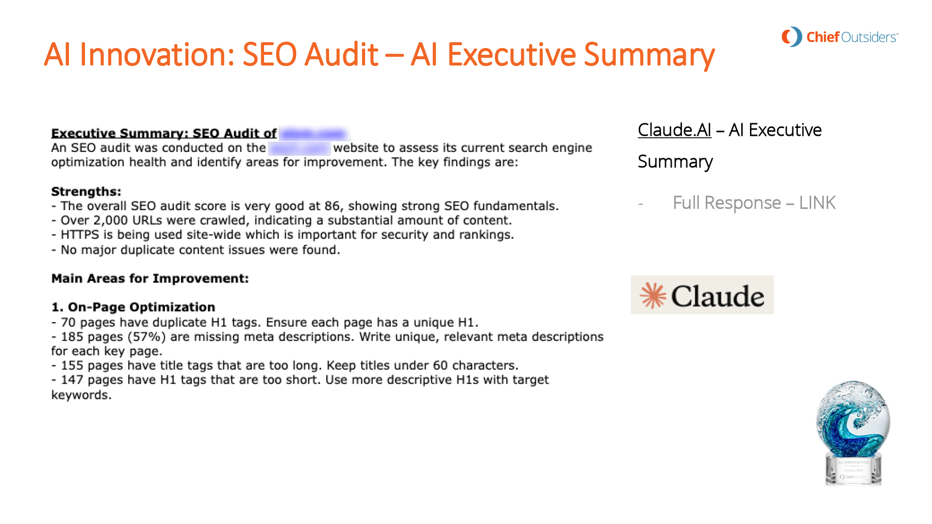 AI Innovation: SEO Audit - AI Executive Summary