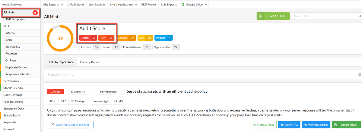 Sitebulb priority report section