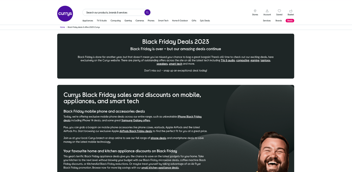 Screenshot of Curry's Black Friday deals landing page