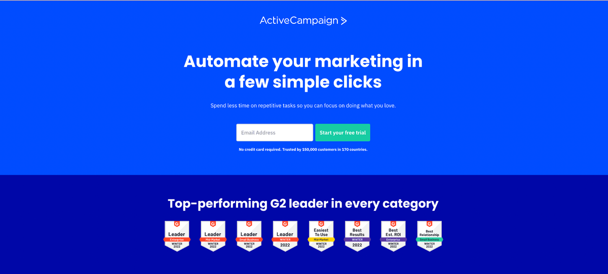 Example of ActiveCampaign's landing page seo