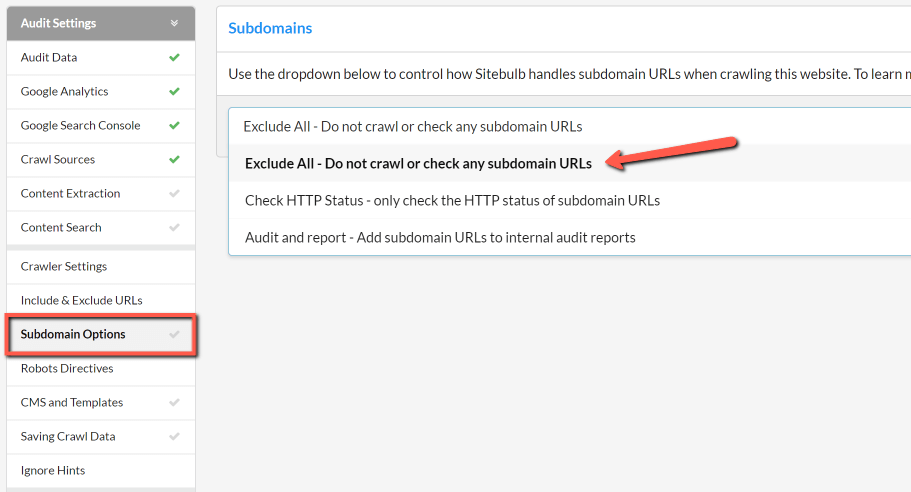 Exclude all subdomains setting