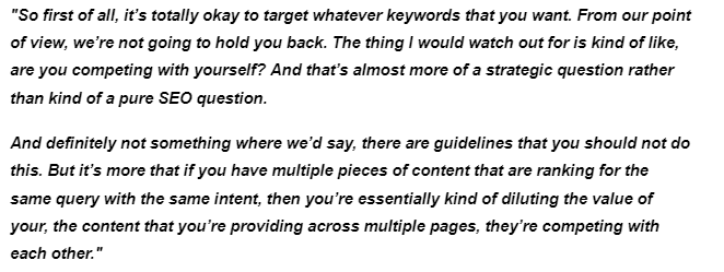 google's john mueller quote about keyword cannibalization