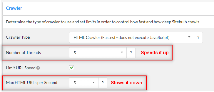 Speed Settings in Sitebulb