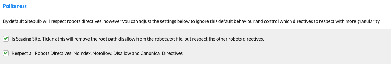 Politeness settings in Sitebulb