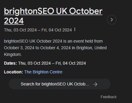 Event rich result for brightonSEO