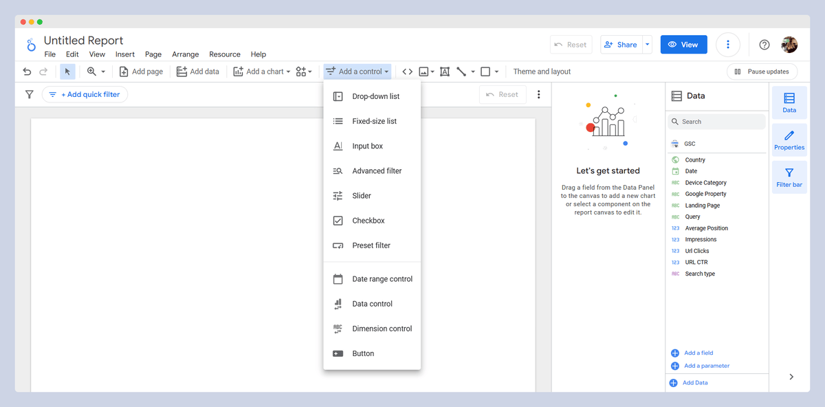 Types of controls in Looker Studio