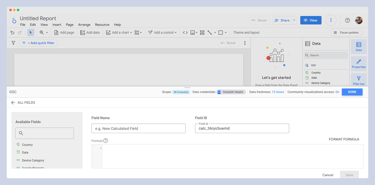 Calculated field formula editor