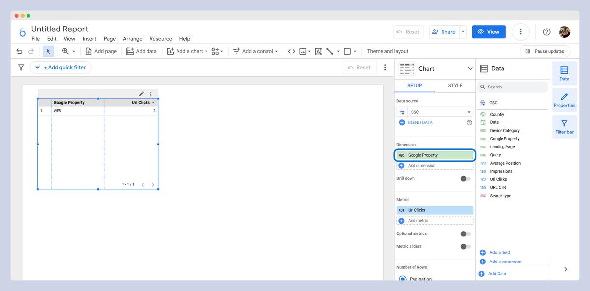 How to select and change dimensions in a Looker Studio chart