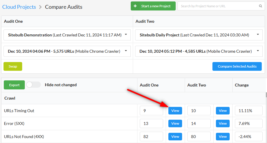 Comparing Audits click to new tab