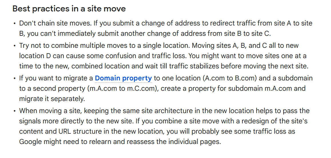 google's best practices in site move