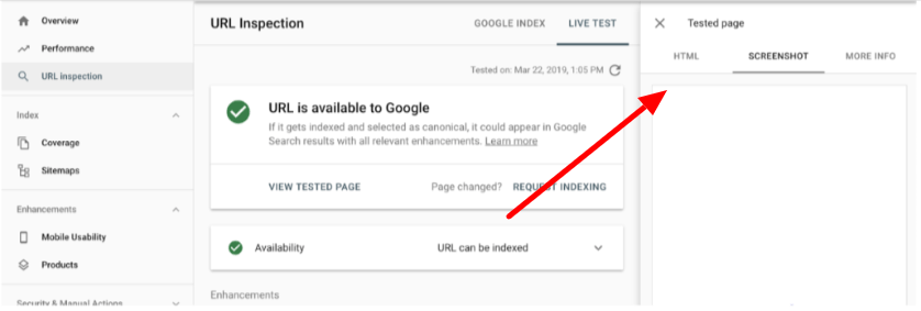 Google inspect URL - role of JavaScript in ecommerce seo