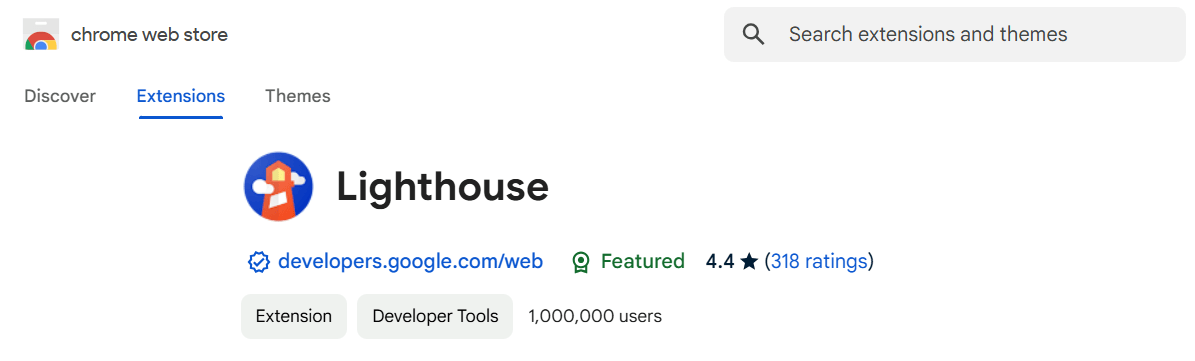 Lighthouse on Chrome web store