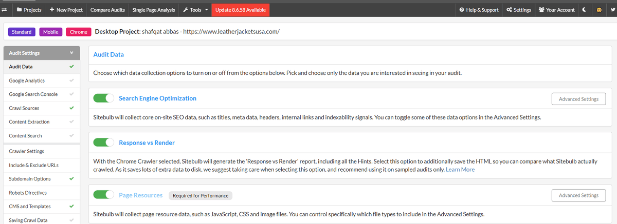 Sitebulb crawl settings