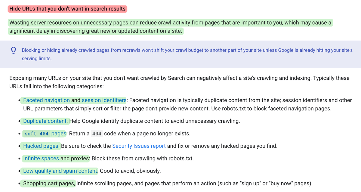 Google's recommendations on crawl budget management