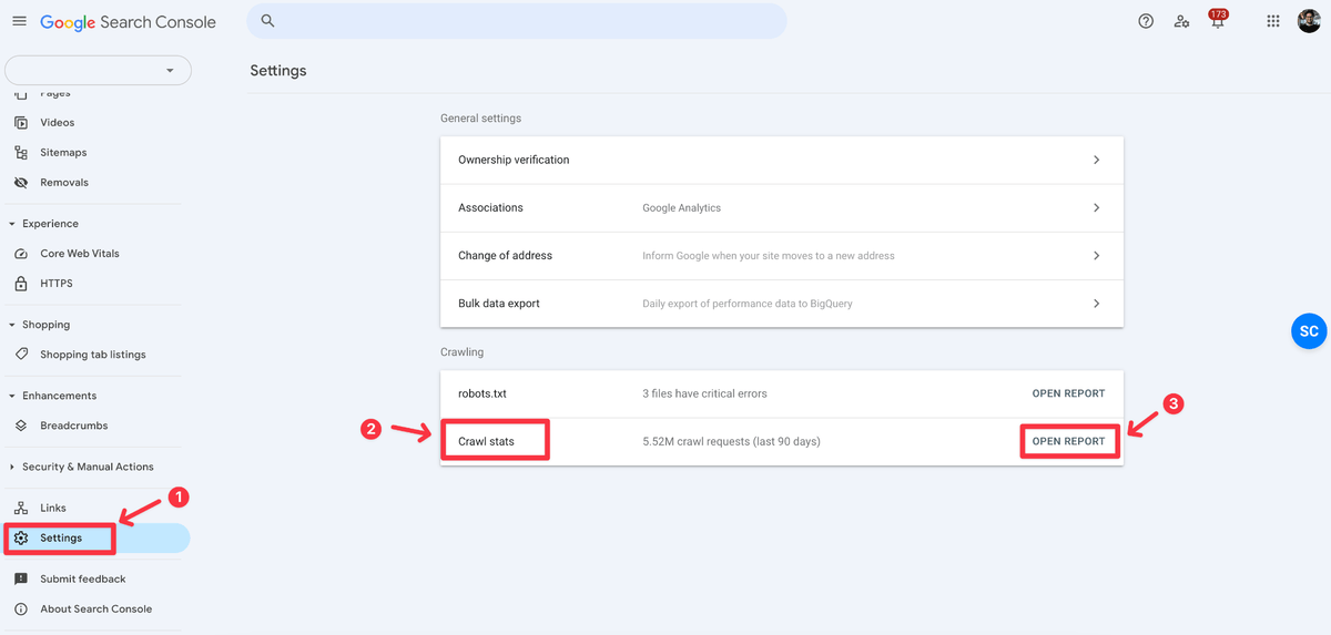 Crawl stats report in Google Search Console