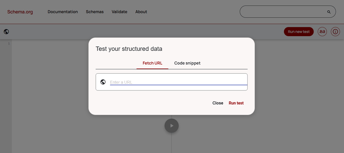 Screenshot of the schema markup validator