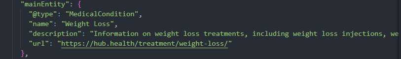 The “mainEntity” structure of the healthcare schema markup