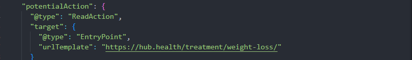 The "potentialAction" section of the healthcare schema markup