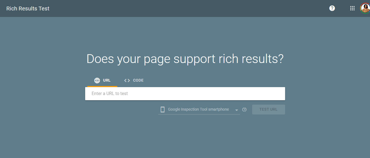 Screenshot of the rich results test tool