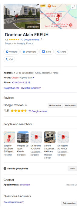 Google rich results for the search query "Docteur Alain Ekeuh"