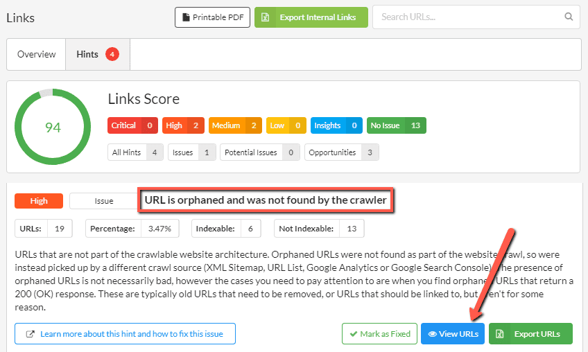 orphaned URL in a sitebulb audit