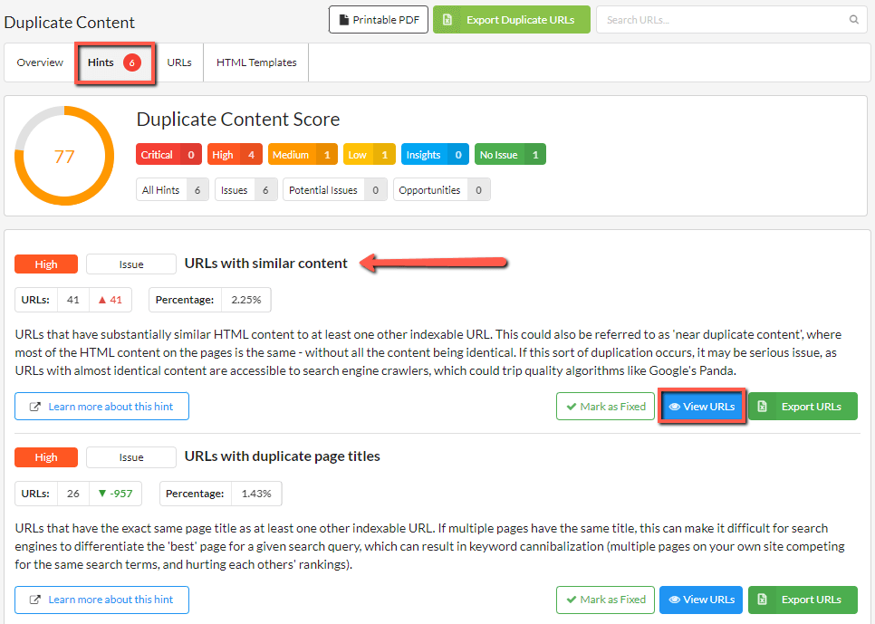 sitebulb duplicate content report