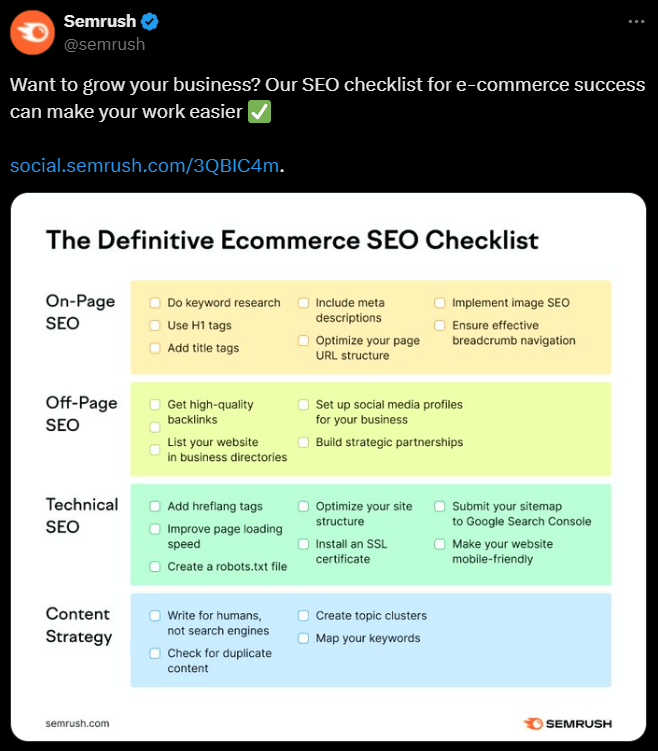Semrush shares an infographic about the definitive ecommerce checklist