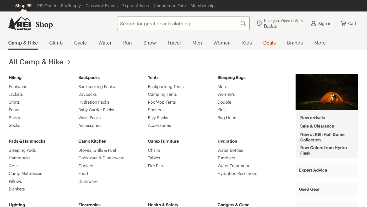 mega menu example for ecommerce SEO