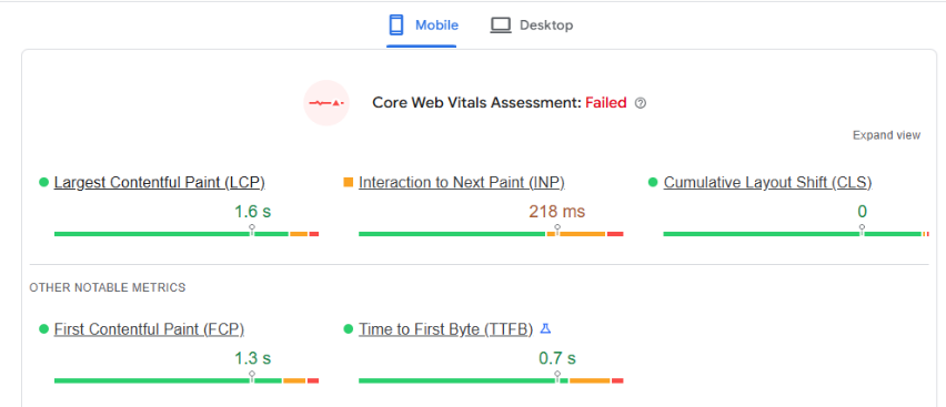 Page Speed performance of the Asos homepage