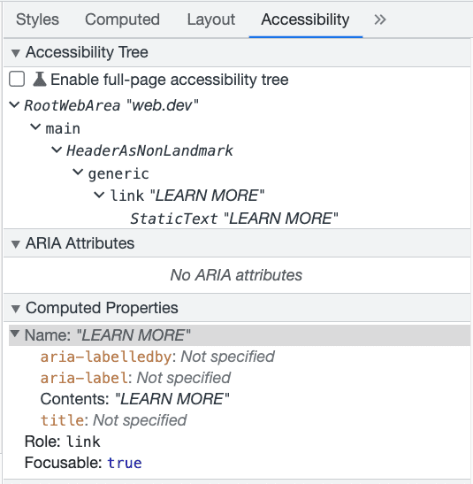 the accessibility tree in google dev tools