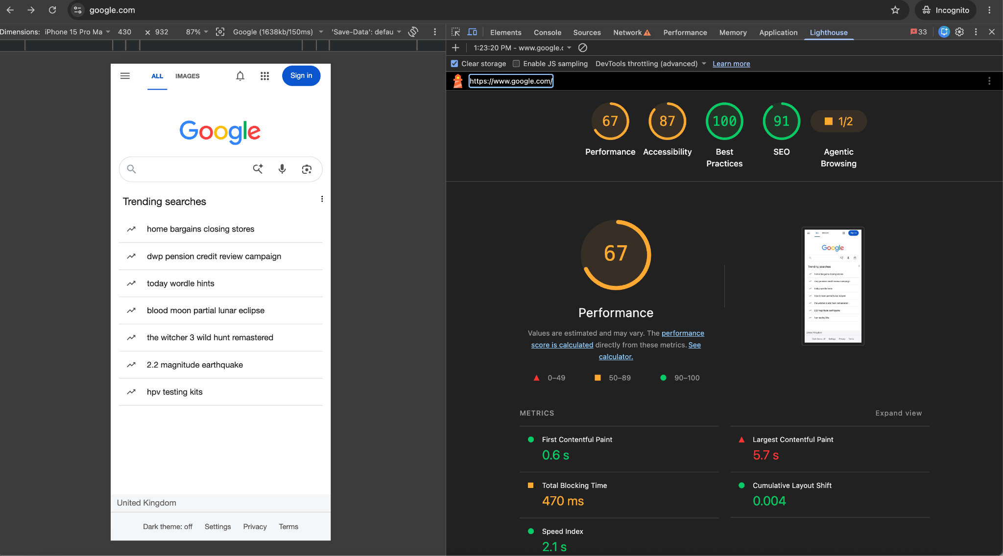 Screenshot of Google