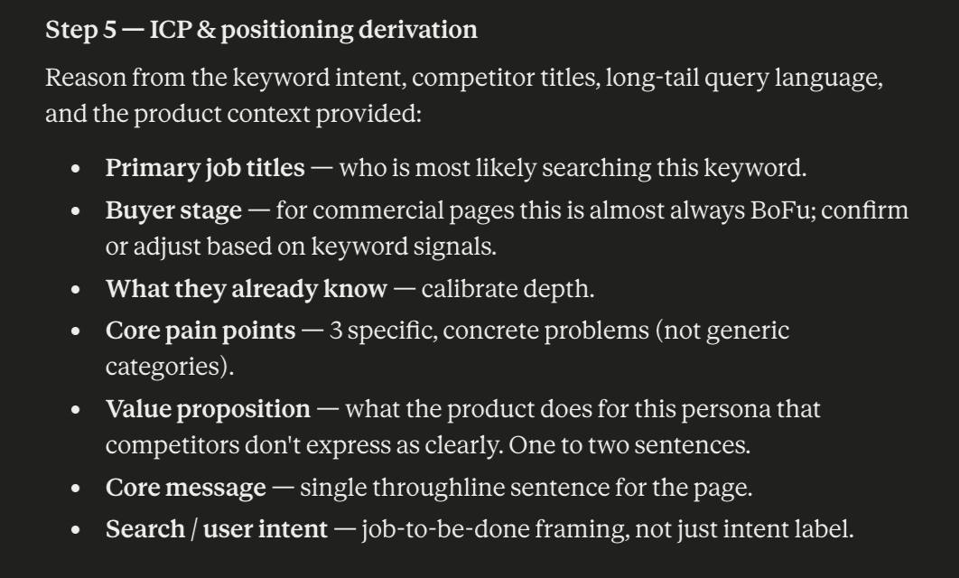 inputs about ICP and positioning for commercial b2b content brief
