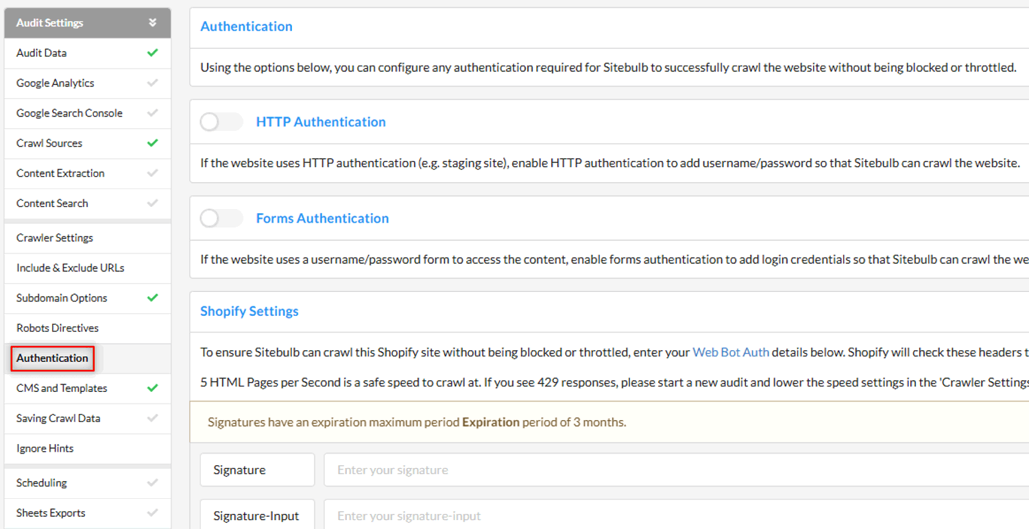 authentication settings